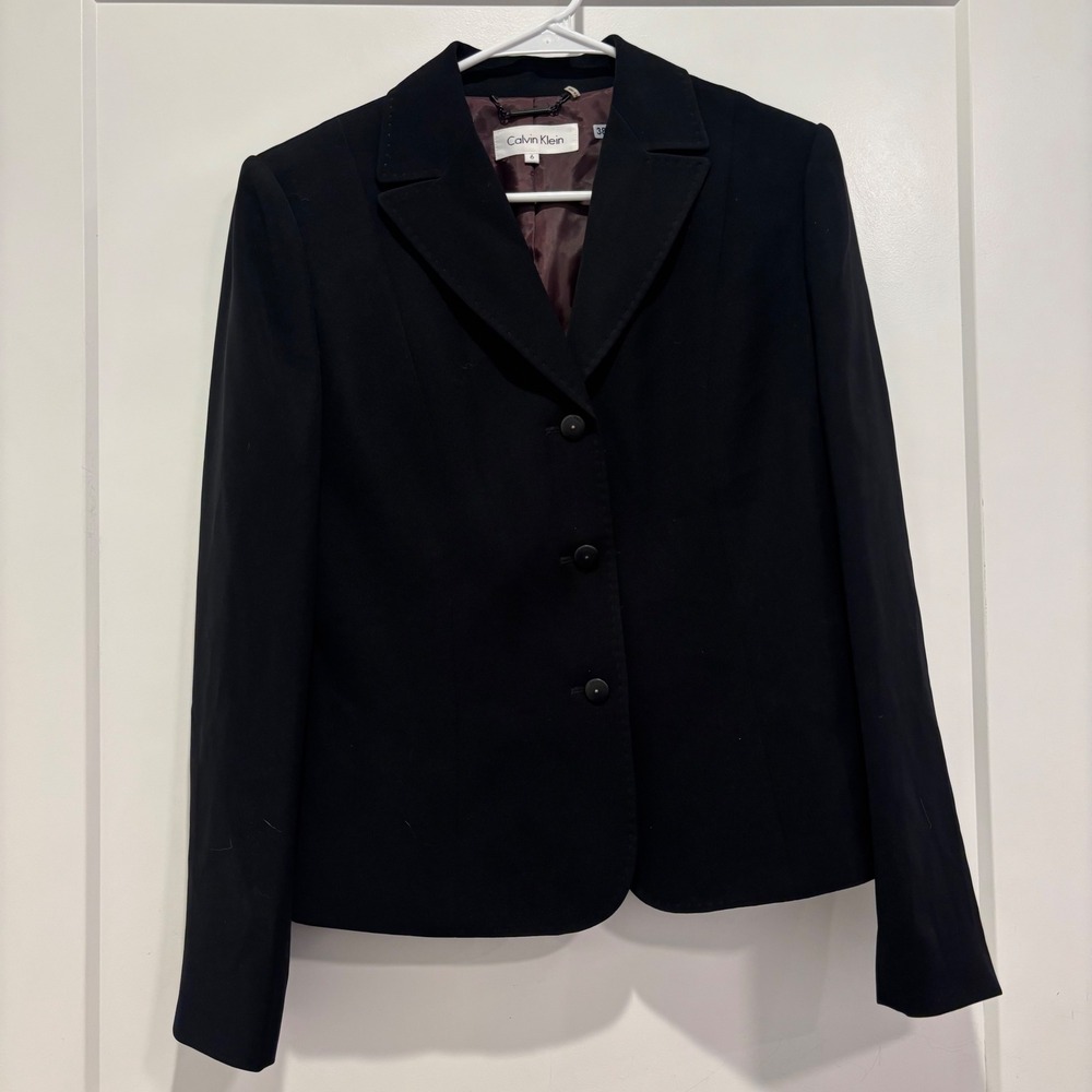 Calvin Klein Womens Black Single Button Tailored Blazer Jacket Size 6 RN 112384